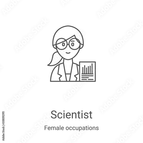 scientist icon vector from female occupations collection. Thin line scientist outline icon vector illustration. Linear symbol for use on web and mobile apps, logo, print media