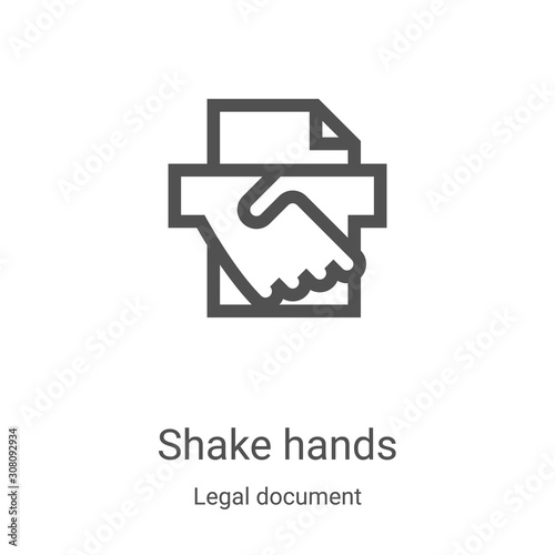 shake hands icon vector from legal document collection. Thin line shake hands outline icon vector illustration. Linear symbol for use on web and mobile apps, logo, print media