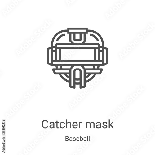catcher mask icon vector from baseball collection. Thin line catcher mask outline icon vector illustration. Linear symbol for use on web and mobile apps, logo, print media