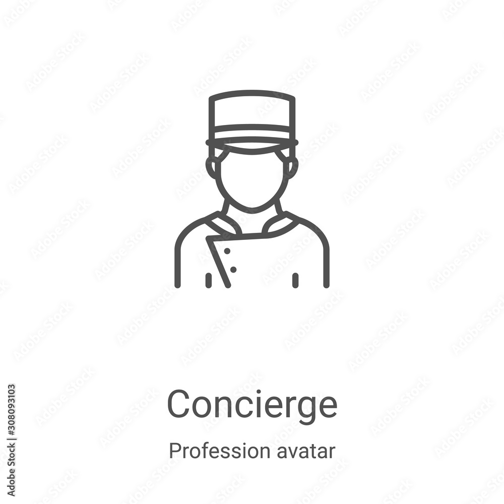 concierge icon vector from profession avatar collection. Thin line concierge outline icon vector illustration. Linear symbol for use on web and mobile apps, logo, print media - obrazy, fototapety, plakaty 