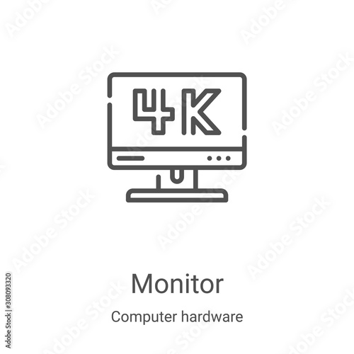 monitor icon vector from computer hardware collection. Thin line monitor outline icon vector illustration. Linear symbol for use on web and mobile apps, logo, print media