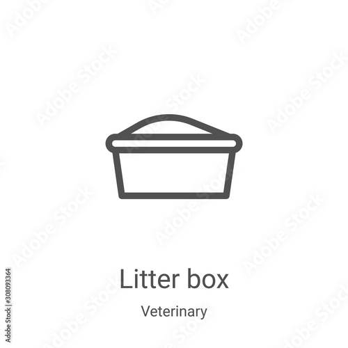 litter box icon vector from veterinary collection. Thin line litter box outline icon vector illustration. Linear symbol for use on web and mobile apps, logo, print media