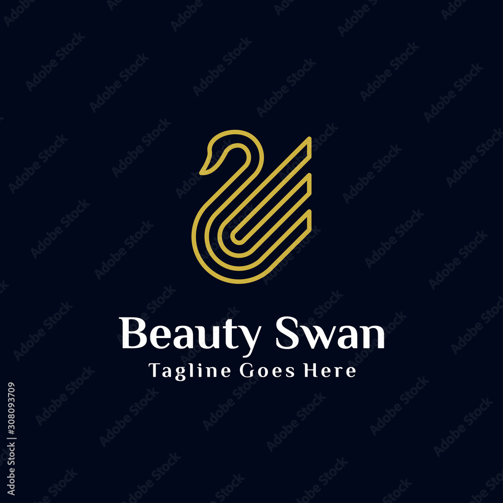 Fototapeta premium simple luxury golden Swan logo with line art concept design illustration. can be used for beauty industry, cosmetics, salon, boutique, hotel logo, jewelry icon