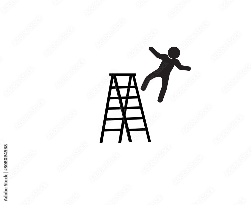 Acident prevention signs, worker falling from ladder, vector ...