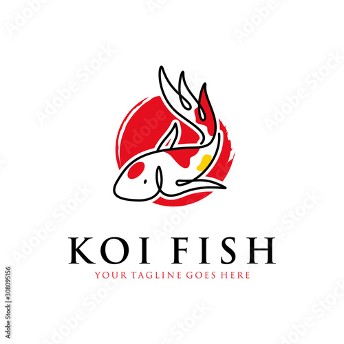 japanese koi fish logo with line art, monoline, outline concept design vector template illustration. aquarium, business symbol icon