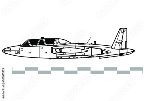 Fouga CM.170 Magister. Outline vector drawing