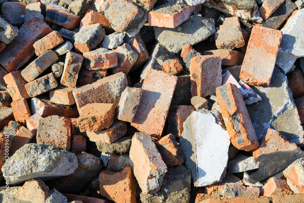 broken red color brick wall ruins background view broken red color brick wall ruins background view