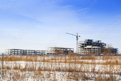 construction site skyline,structure under construction in winter time