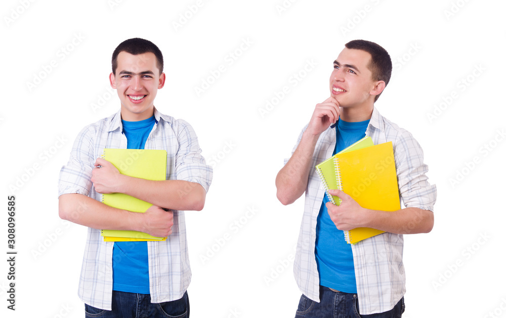 Young student with book on white Young student with book on white