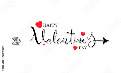 Happy Valentines Day typography handwritten calligraphy text with red heart on white background. Vector Illustration