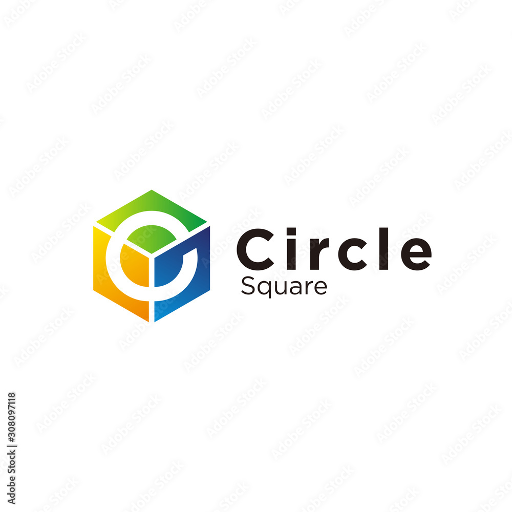 circle and square logo design vector, consisting of a letter C on colorful cube circle and square logo design vector, consisting of a letter C on colorful cube