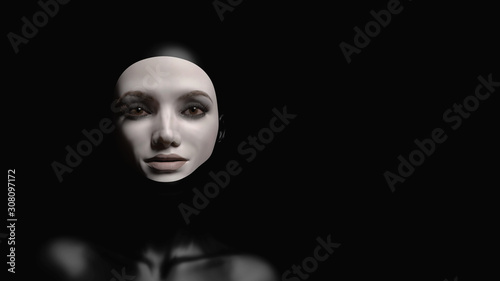 Bild auf Leinwand Portrait of a beautiful, big-eyed girl on a black background