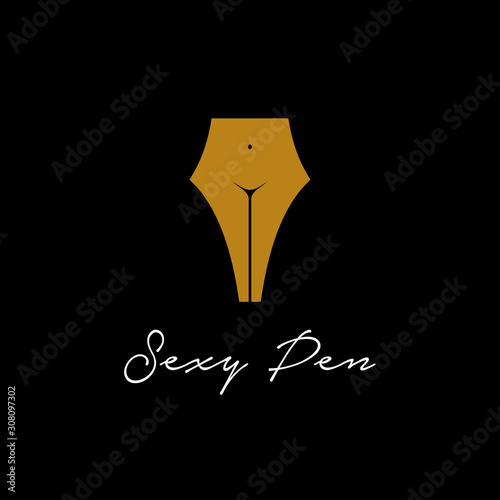 sexy pen logo vector design illustration. consisting of a pen icon and woman body silhouette concept design.