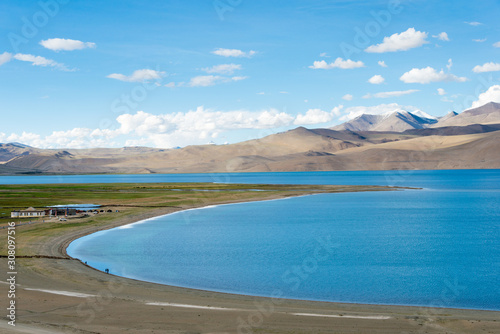 Ladakh, India - Jul 30 2019 - Tso Moriri Lake in Changthang Plateau, Ladakh, Jammu and Kashmir, India. It is part of Ramsar Convention - Tsomoriri. photo