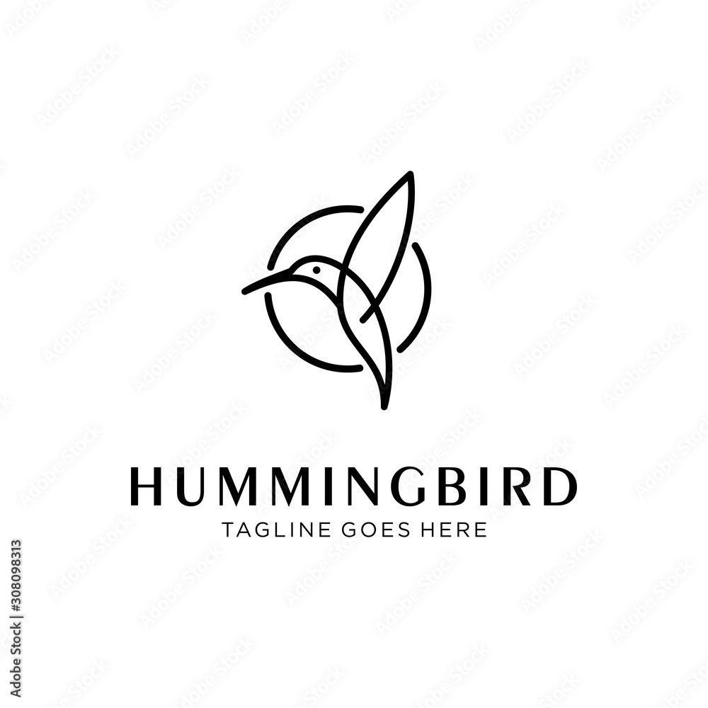 flying bird logo design template with linear concept style. vector illustration of hummingbird/colibri in outline, monoline style flying bird logo design template with linear concept style. vector illustration of hummingbird/colibri in outline, monoline style
