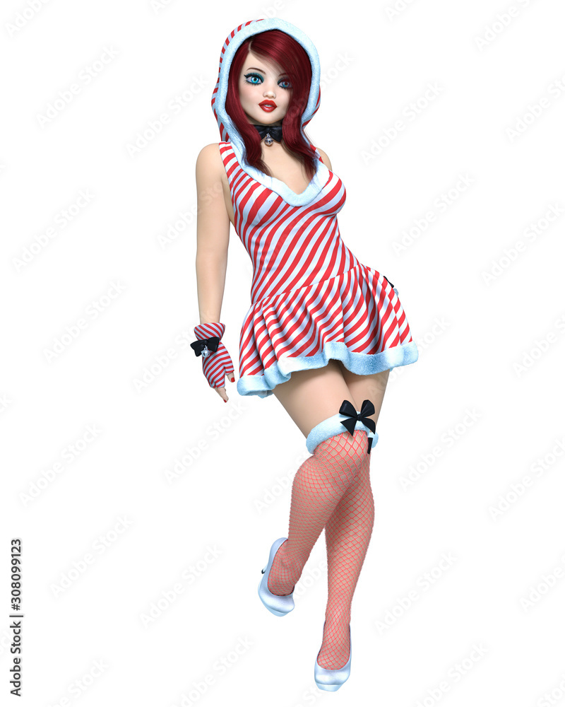 Young beautiful Santa girl with doll face. Young beautiful Santa girl with doll face.