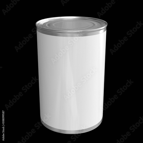Tall tin can mockup. Blank food container isolated on black. 3d illustration