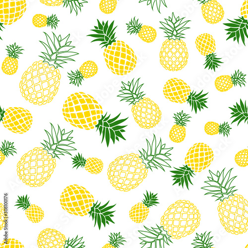 Pineapple mixed seamless pattern yellow and green background