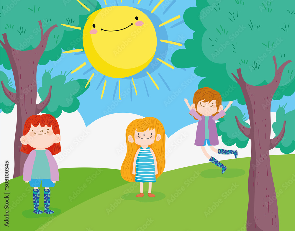 happy children day, smiling little boys and girl park happy children day, smiling little boys and girl park