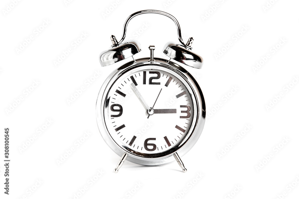 Metal Alarm clock on white background , isolated Metal Alarm clock on white background , isolated