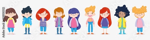 happy children day, group kids boys and girls on white background