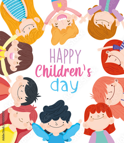 happy children day, group cute little boys and girls