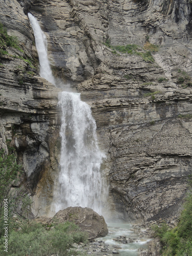 The Sorrosal waterfall in Broto. National Park of Ordesa and Monte Perdido in the Pyrenees of the province of Huesca. Aragon. Spain