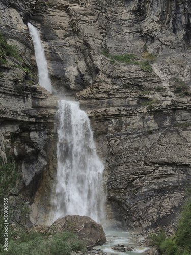 The Sorrosal waterfall in Broto. National Park of Ordesa and Monte Perdido in the Pyrenees of the province of Huesca. Aragon. Spain