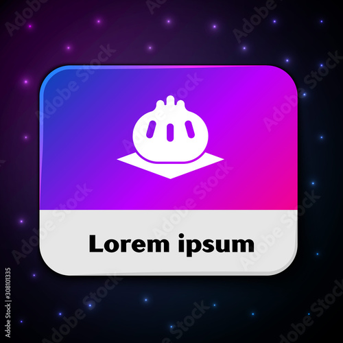 White Khinkali on cutting board icon isolated on black background. Traditional georgian dumpling. Rectangle color button. Vector Illustration