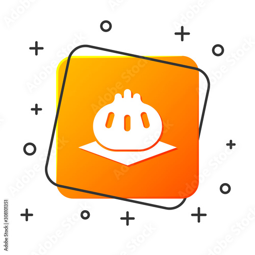 White Khinkali on cutting board icon isolated on white background. Traditional georgian dumpling. Orange square button. Vector Illustration