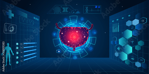Human bladder and treatment science technology concept. Future science technology black and blue abstract background. A concept hospital for wallpaper and web. Vector illustration