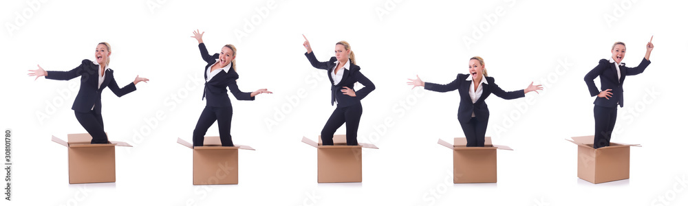 Woman with boxes on white Woman with boxes on white