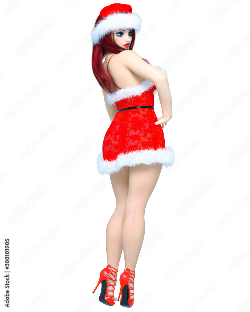 Young beautiful Santa girl with doll face. Young beautiful Santa girl with doll face.
