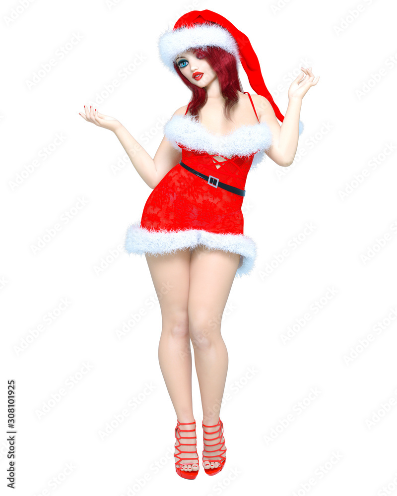 Young beautiful Santa girl with doll face. Young beautiful Santa girl with doll face.