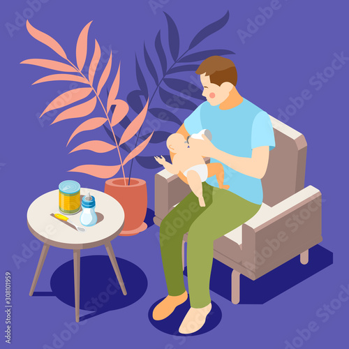 Baby Feeding Isometric  Background