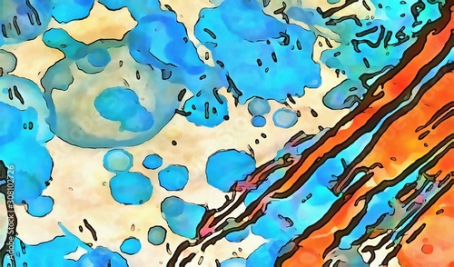 Watercolor abstract background on oil vintage paper. Colorful splashes of paint, chaotic bright spots. Pretty wallpaper and texture. © Dina