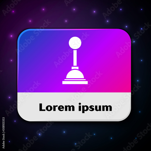 White Gear shifter icon isolated on black background. Manual transmission icon. Rectangle color button. Vector Illustration