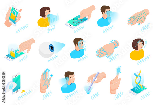 Biometric Authentication Isometric Icons