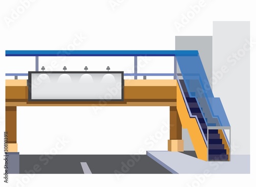 billboard on city footbridge, commercial mockup template ads sign illustration vector