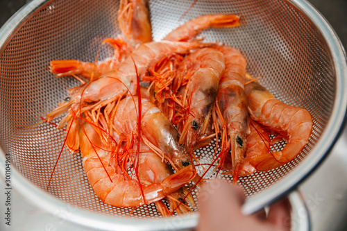 Tableau sur toile lavar gamba roja fresca para cocinar
