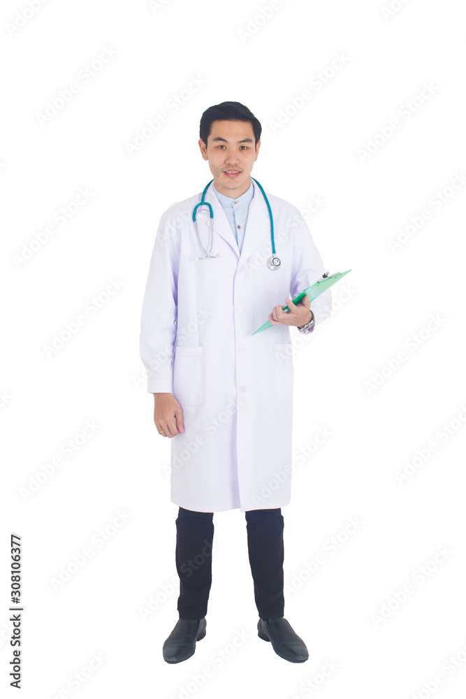 Portrait male doctor with clipboard, isolated on white background Portrait male doctor with clipboard, isolated on white background
