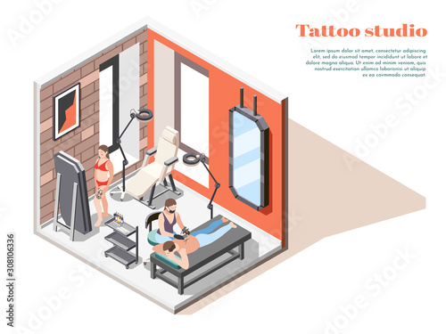 Tattoo Studio Isometric Composition