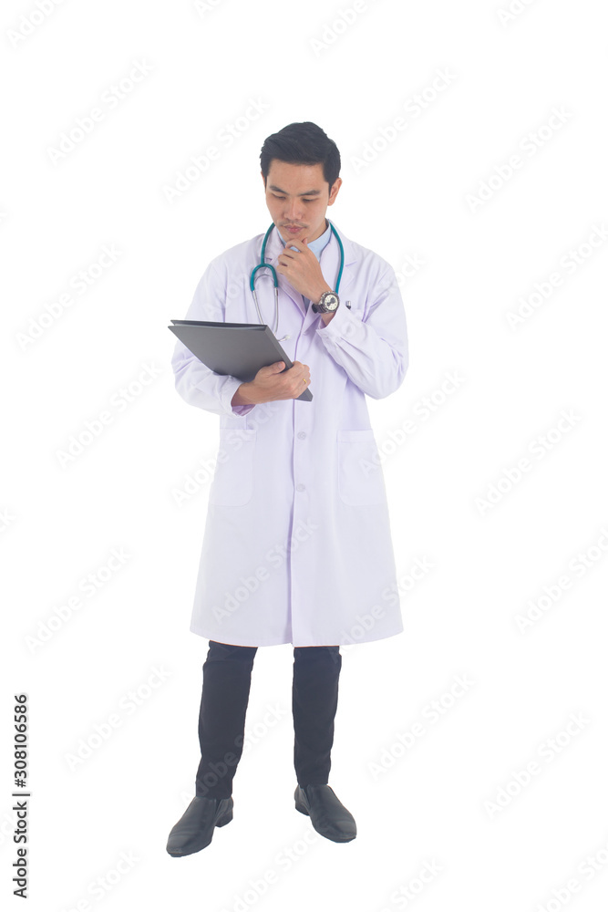 Asian young doctor with folder isolated on white background Asian young doctor with folder isolated on white background