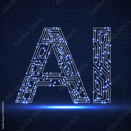 Artificial Intelligence with circuit board. Abstract technology concept. Vector illustration