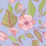 Seamless floral pattern with leaves and lilies