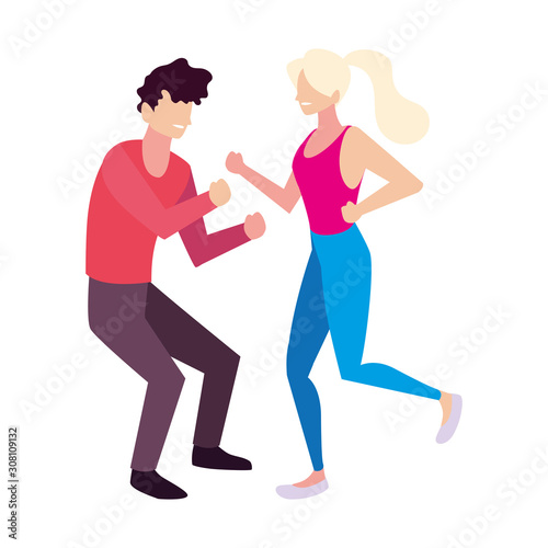 couple of people dancing on white background