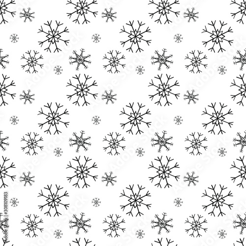 Cute hand-drawn pattern of Christmas  New Year snowflakes. Doodle vector illustration. For decorating wrapping paper  textile  invitations.