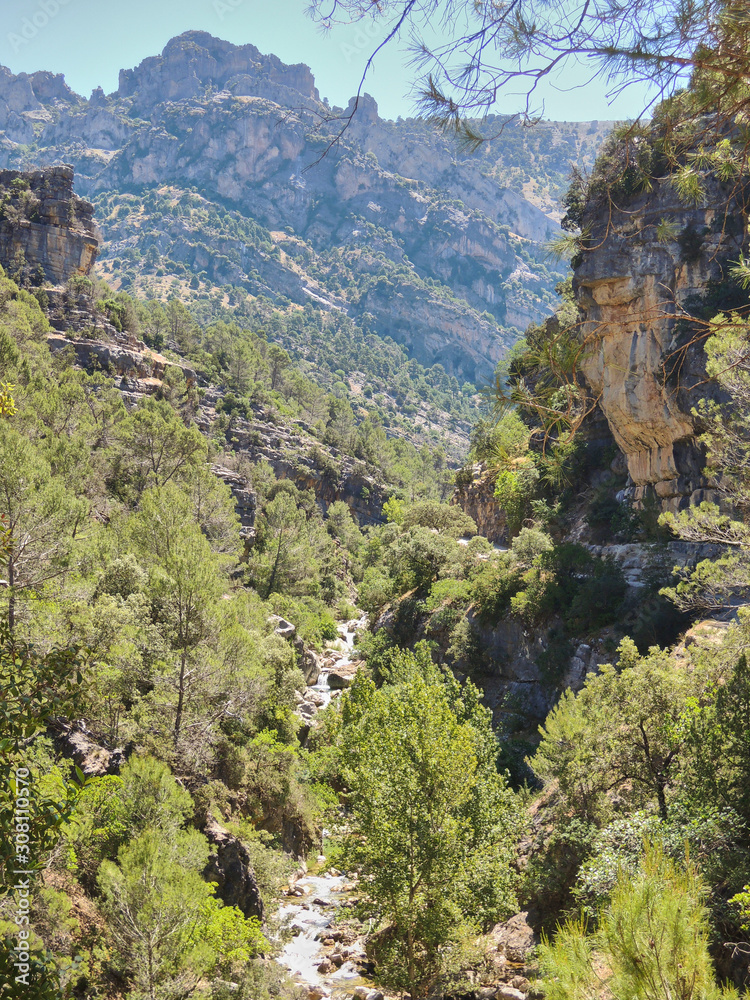 Waterfalls on the Borosa River route in the Natural Park of the Sierra de Cazorla, Segura and Las Villas. In Jaén, Andalusia. Spain