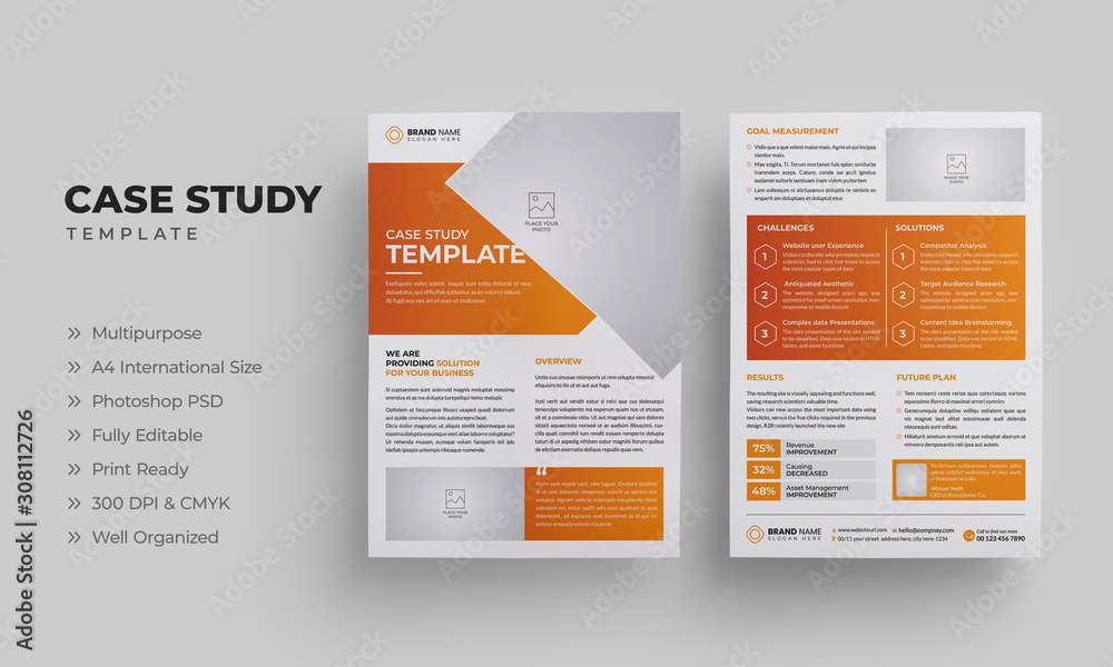 Business Case Study Template with Orange Color | Case Study Layout ...