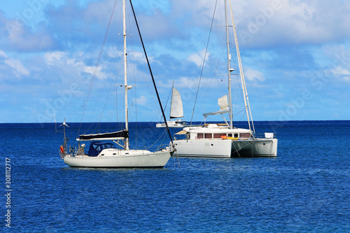 Sailboats on the Caribbean sea, off the coast of St. Lucia, West Indies